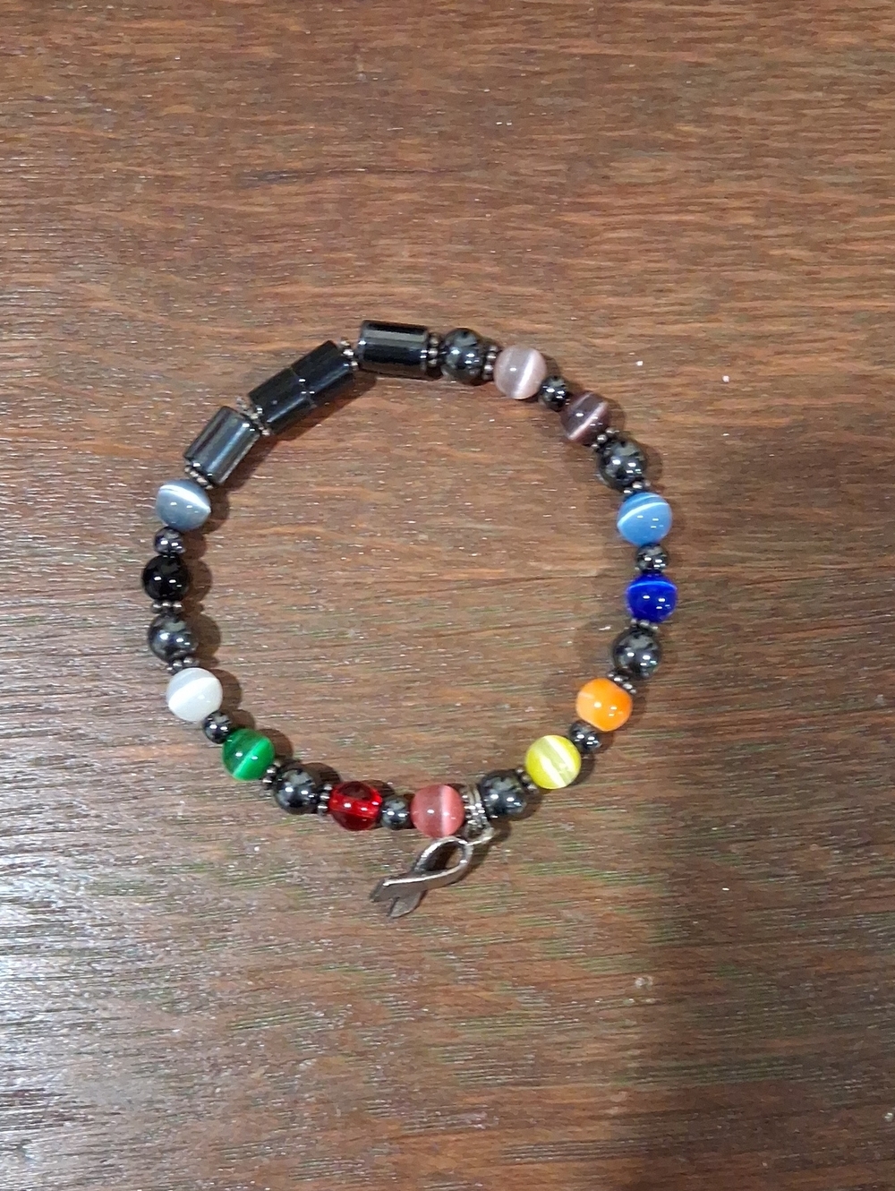 Multicolor Beaded  Bracelet with Ribbon Charm